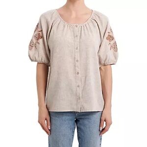 Vintage Threads Women's beige Blouse With Embroidery size medium